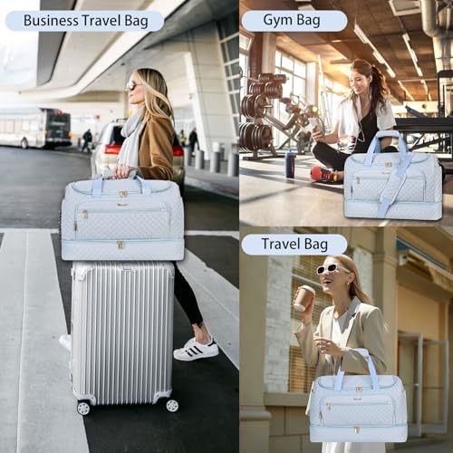 3PCS Weekender Bags for Women, Large Travel Bags Personal Item Travel Bag - color: Sky blue