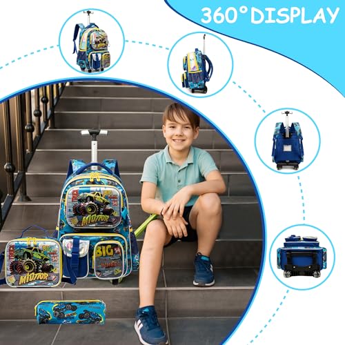 Meetbelify Kids Rolling Backpack with Wheels for Boys Rolling Backpacks with Lunch Box for Elementary School Students 3 in 1 Travel Luggage Suitcase for Boys Age 8-10 - color: Boy 06