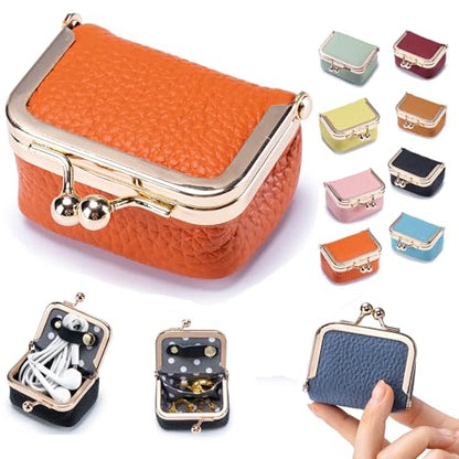 Genuine Leather Mini Jewelry Box for Women, Portable Travel Jewelry Case - color: Orange - 2.5in
