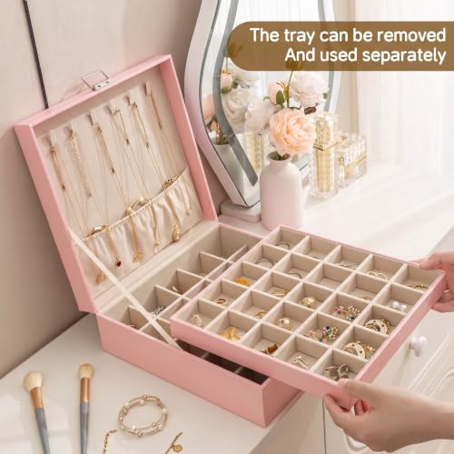 Frebeauty 50 Grid Earring Holder Organizer,2 Layer Jewelry Box for Women - color: Pink