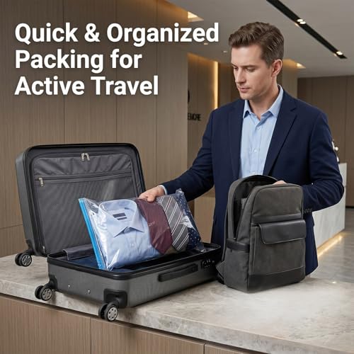 Compression Clear Bags 10 Pack for Travel Essentials, Roll Up No Vacuum Pump or Air Extractor Needed Space Saver Transparent Organizer, Reusable Storage Caddy for Clothes, Luggage, Closet, 20" x 16" - size: Small