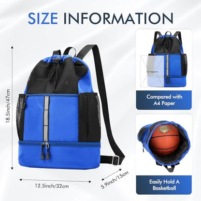 PinCute Drawstring Backpack for Men Women, Mesh Gym Bag for Beach - color: Blue