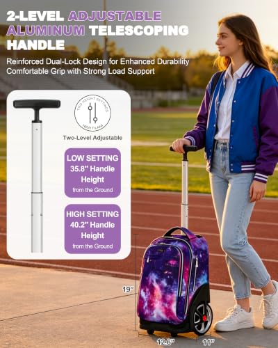 NEW TILAMI 19 Inch Rolling Backpack with Lunch Bag School, Purple Starry - color: Purple Starry