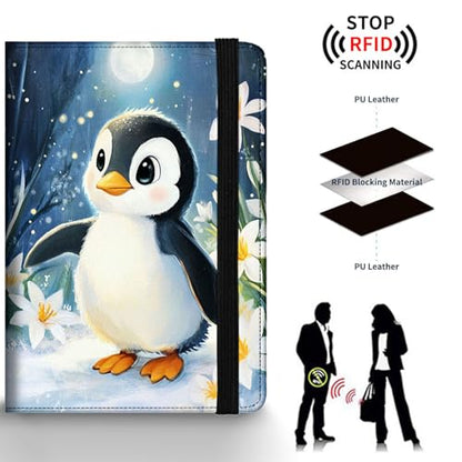 Passport Holder Wallet Cover Case,RFID Blocking Passport Cover,Large Capacity Travel Wallet with Multi Card Slots (Cute Penguin Illustration) - color: Cute Penguin Illustration