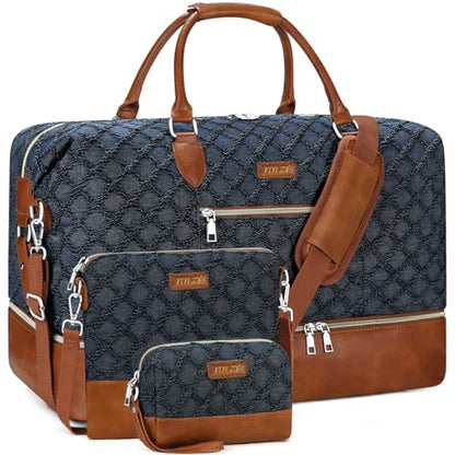 ITIEZY Weekender Bag for Women 21.5" Travel Duffel Large Carry On Bag 3PCS - color: 8a-Dark blue