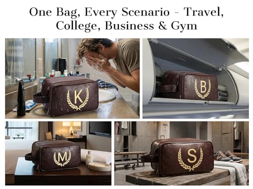 OXYEFEI Personalized Gifts for Men, Personalized Large Toiletry Bag for Men,Custom PU Leather Waterproof Mens Toiletry Travel with Initial Essential Dopp Kit Shaving Bag (G, Tea Brown) - color: Tea Brown, style: G