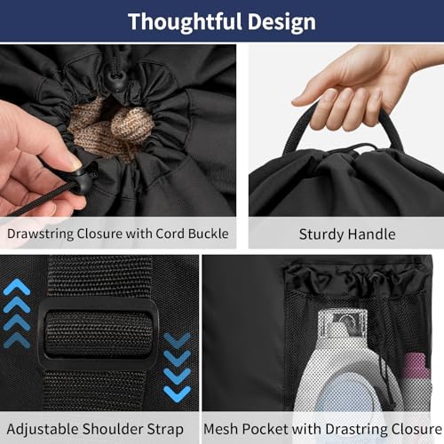 150L Laundry Bag Backpack with 3 Sizes Mesh Wash Bags and Shoulder Straps - color: Black, size: 150L
