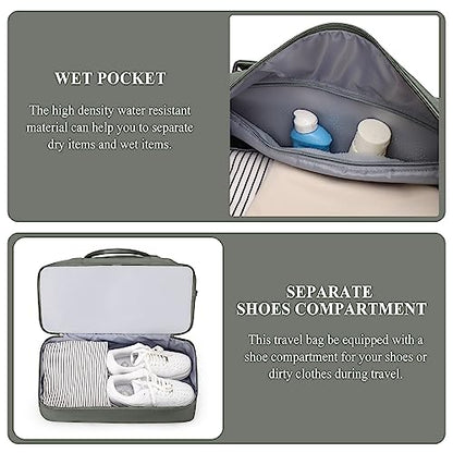 Weekender Bags for Women, Personal Item Travel Bag with Shoes Compartment - color: Olive Green, size: Large