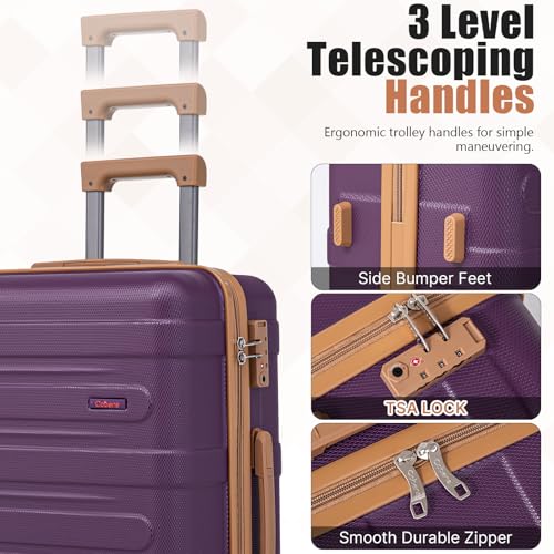Cobens Luggage Sets 5 Piece, Suitcase with Wheels, 20/24/28inch, Violet | Water-Resistant ABS Hard Shell, 360°Detachable Spinner Wheels, Tsa Lock, Large Checked Travel Suitcases for Family - color: Violet