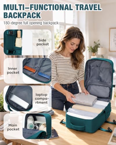 suradar Travel Backpack, 180° Open Laptop Backpack with Shoe Compartment - color: W2-peacock Blue