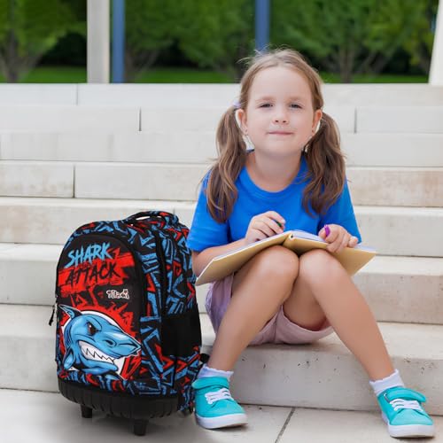 Tilami Rolling Backpack for Boys and Girls,Shark attack - color: Shark Attack