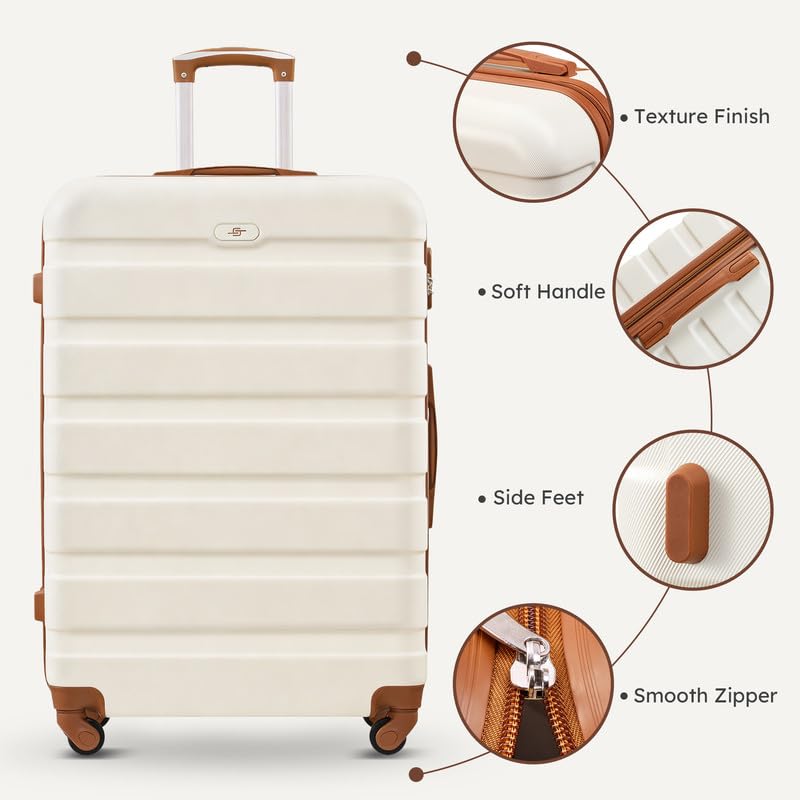 Suitour Luggage Sets 5 Piece, 20, 24, 28 inch Hardside Carry-on and Checked Suitcase Set with Travel Duffle Bag Sets（Beige Tan） - color: Beige Brown, size: 5 Piece Sets(20+24+28)