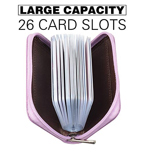Easyoulife Genuine Leather Credit Card Holder Zipper Wallet With 26 Card Slots - color: Light Purple, size: small