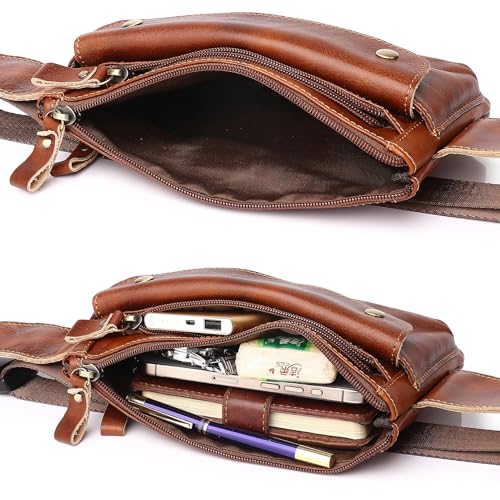 Genuine Leather Sling Bag Backpack for Men Women Chest Shoulder Satchel Crossbody Casual Outdoor Daypack, #21brown - color: #21Brown