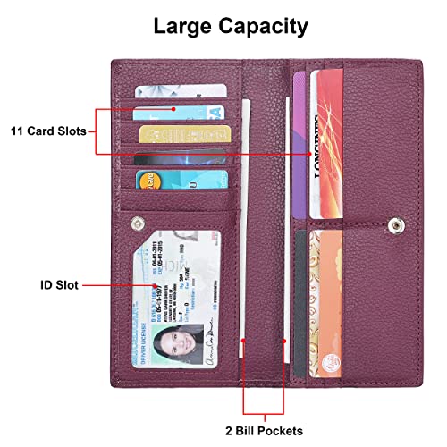 Lavemi Ultra Slim Thin Leather Women Wallet RFID Blocking Credit Card Holder Bifold Long Ladies Billfold - color: 2- Dark Magenta