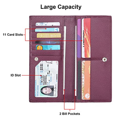 Lavemi Ultra Slim Thin Leather Women Wallet RFID Blocking Credit Card Holder Bifold Long Ladies Billfold - color: 2- Dark Magenta