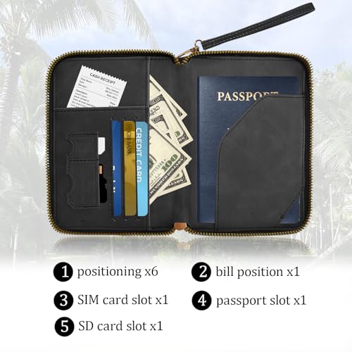 Passport Holder for Travel Wallet,RFID Detachable Wrist Strap Wallet - color: Black