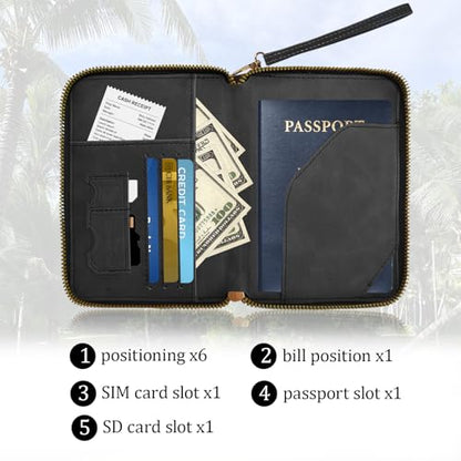 Passport Holder for Travel Wallet,RFID Detachable Wrist Strap Wallet - color: Black
