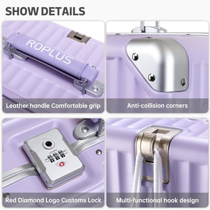 ROPLUS Aluminium Frame Checked-Luggage with Smooth Jelly Wheels, Hardside Zipperless Rolling Suitcase with TSA Lock (Purple, 21-Inch) - color: Purple, size: 21 inch