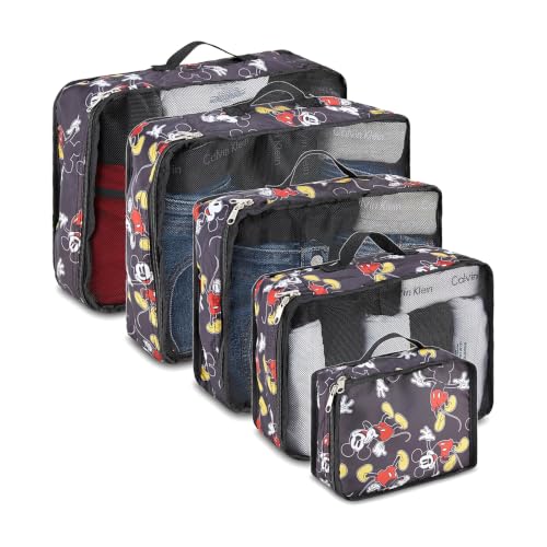 Disney Packing Cubes for Travel – 5 Piece Compression Set, Mickey Minnie Stitch Pooh Luggage Organizer Bags - color: Black