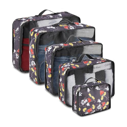 Disney Packing Cubes for Travel – 5 Piece Compression Set, Mickey Minnie Stitch Pooh Luggage Organizer Bags - color: Black