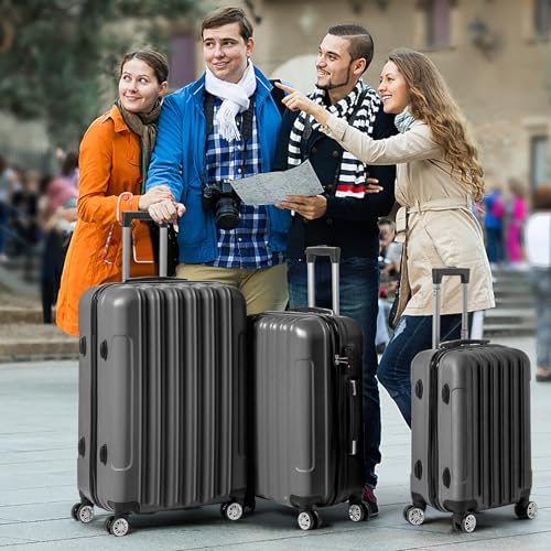 Karl home Luggage Set of 3 Hardside Suitcase Sets - Dark Grey (20/24/28) - color: Dark Grey, size: 3 Piece Set
