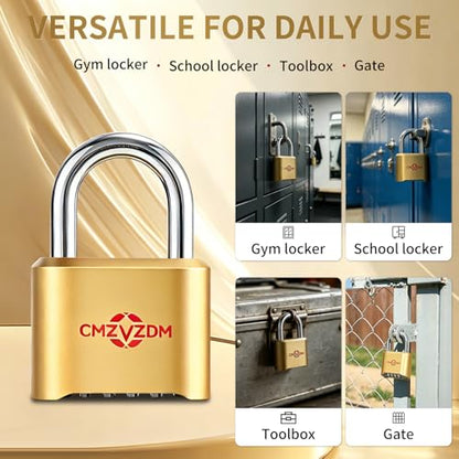 Combination Padlock, Heavy Duty 4 Digit Outdoor Combo Lock with Weather Resistant Body and Cut Resistant Shackle for Gates, Fence, Sheds, Toolboxes, Gym, Hasp Storage, 1 Pack - size: Short-Shackle