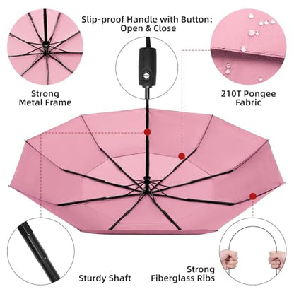 TradMall Travel Umbrella 42/45 Inches Double Vented Canopy - color: Pink, size: 42 Inches