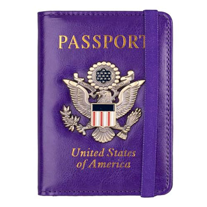 TOURSUIT RFID Blocking Passport Holder, Leather Travel Wallet, Purple - color: Purple