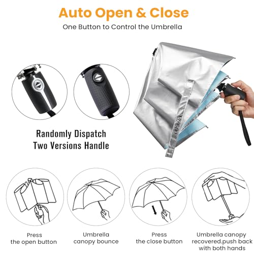 Prospo 46 Inch UPF 50+ UV Protection Umbrella for Sun & Rain - color: Silver/Lake Blue