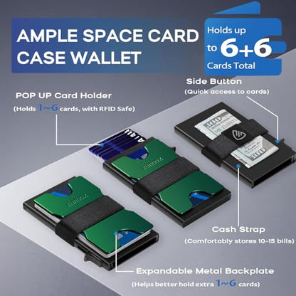 RUNBOX Slim Wallet for Men, RFID Aluminum Pop-Up Card Holder for 12 Cards - color: Forest Green