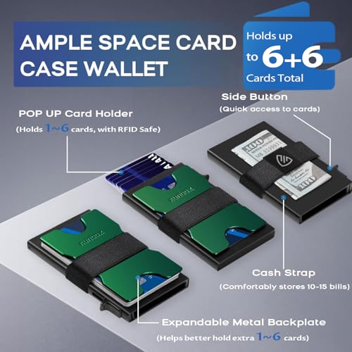 RUNBOX Slim Wallet for Men, RFID Aluminum Pop-Up Card Holder for 12 Cards - color: Forest Green
