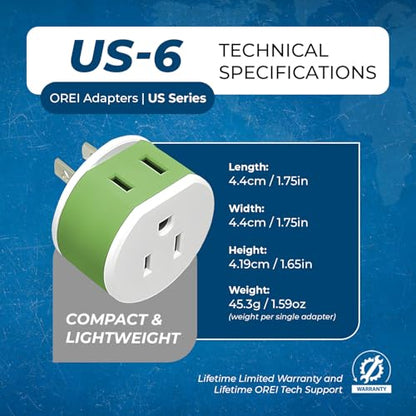OREI Japan, Philippines Power Plug Adapter with 2 USA Inputs - Travel 3 Pack - Type A (US-6) Safe Use with Cell Phones, Laptop, Camera Chargers, CPAP, and More - style: Type A-Japan Philiipines