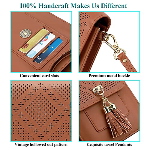 Peacocktion Small Crossbody Bags for Women, RFID Travel Cell Phone Wallet Purses with Card Slots - color: 06-brown - 2