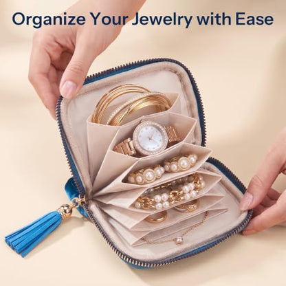 Airkit Jewelry Travel Case Small Velvet Zipper Pouch Bag for Earring Rings - color: Peacock Blue