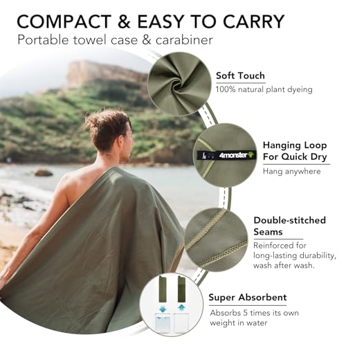 4Monster Quick Dry Microfiber Towel, Camping & Travel & Gym Towel with Case - color: Army Green, size: 59.00" x 30.00"