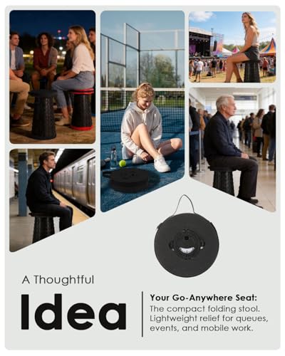 18-in Collapsible Stool,Portable Telescoping Seat for Adults,880lb Capacity - color: Black