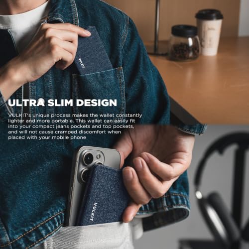 VULKIT Slim Minimalist Card Holder RFID Blocking Leather Credit Card Holder Front Pocket Wallet Magnetic Closure, Denim Blue - color: Denim Blue