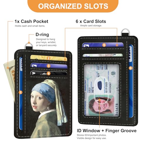 SEAVILIA Small Credit Card Holder for Women, Slim RFID Blocking Wallet - color: Pearl Earring Girl