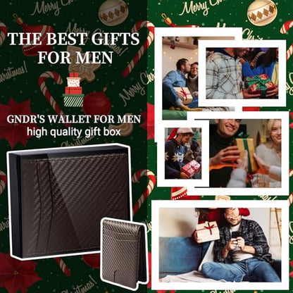 GNDR Wallet For Men RFID Blocking Coffee Leather Wallets Bifold Front Pocket Carbon Fiber Card Holder Mens Accessories With Gift Box - color: Coffee carbon fiber-02