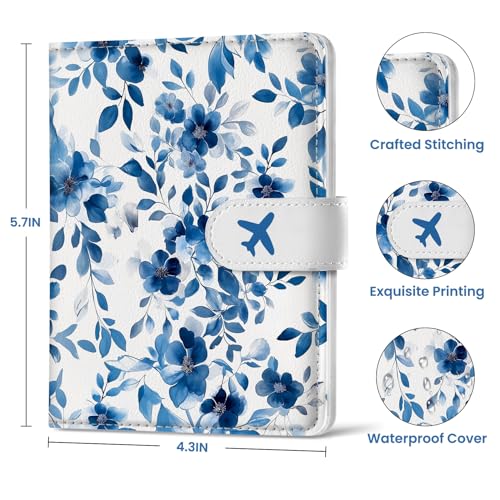Passport Holder for Travel, RFID Blocking Wallet with Magnetic Closure - color: B-BlueFloral