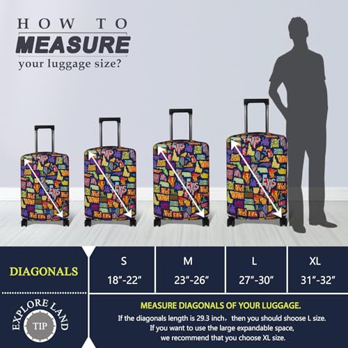 Explore Land Travel Luggage Cover Fits 23-26 inch Case (America Map, M) - color: America Map, size: M