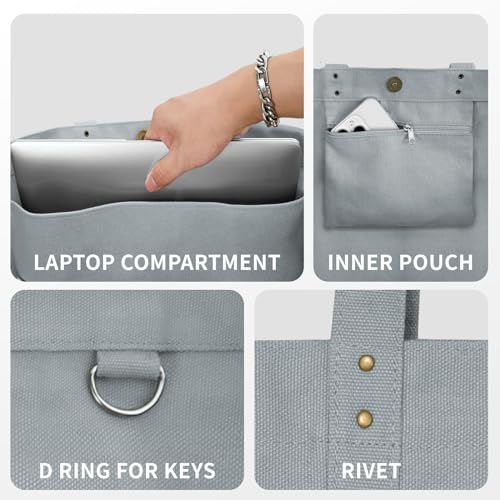 HOMESPON Large Canvas Tote Bag, Magnetic Work Laptop Pack for Women - color: Grey