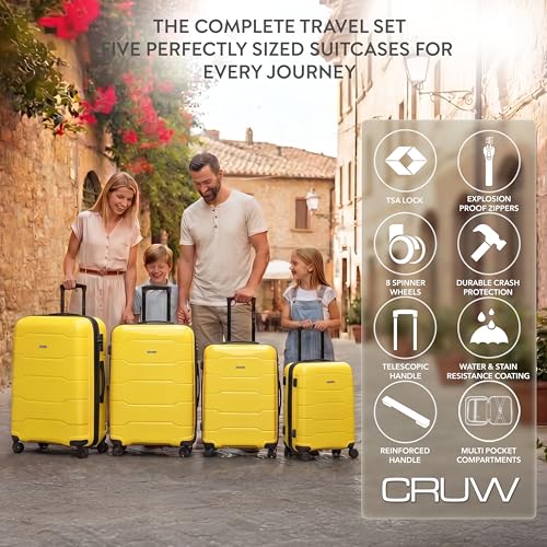 5-Piece Luggage Set Expandable Hardside Polypropylene Suitcase Set with TSA Locks & 8 Silent Spinner Wheels Lightweight Nested Suitcases Travel Set American Airline-Approved Carry-On - Yellow - color: Yellow, size: 5-Piece Set