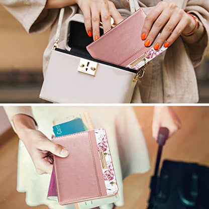 Coco Rossi Passport Holder for Travel Women Slim RFID Passport Cover Wallet - color: Rose Pink
