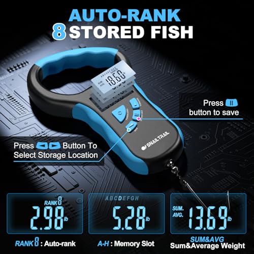 8-Slot Digital Fishing Scale with 4.6'' Lip Gripper & Auto-Rank Memory - color: Black