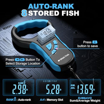 8-Slot Digital Fishing Scale with 4.6'' Lip Gripper & Auto-Rank Memory - color: Black