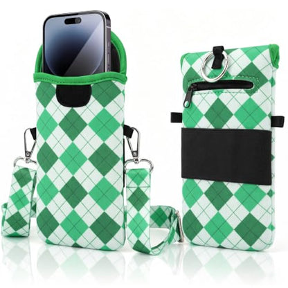 KJQJLY RFID Blocking Neoprene Cell Phone Sleeve (Green Gradient Checkered) - color: Green Gradient Checkered
