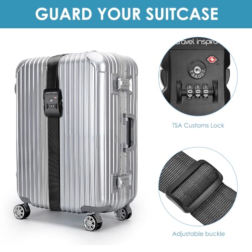 Travel Inspira 2 Pack Luggage Straps for Suitcases with TSA Lock - color: black