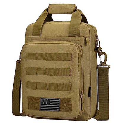 Tactical Messenger Bag, Laptop Briefcase MOLLE Shoulder Pack Handbag - color: Coyote